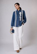 Camisa Jeans Bleu Nuit Detalhe em Renda