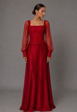 Vestido Longo Tule em Relevo e Cetim