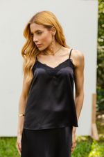 BLUSA DE ALÇA COM RENDA ALI - Preto