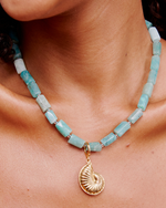 Colar Amazonita Facetada + Pingente Concha Espiral