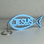 Impressão 3D - Chaveiro Jesus Peixe - PLA na Cor Azul Oceano