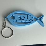 Impressão 3D - Chaveiro Jesus Peixe - PLA na Cor Azul Oceano