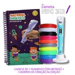 KIT - Caneta 3D Azul + 100 Metros de Filamentos + Caderno de Impressão 3D