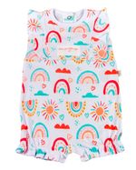 Macacão Curto Bebê Suedine Estampado Sol e Arco Íris