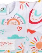 Macacão Curto Bebê Suedine Estampado Sol e Arco Íris