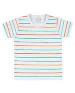 Macacão Bebê Curto Menino Salopete Suedine Com Camiseta de Cotton Listrado Bordado Ursinho de Chapéu