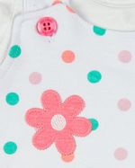 Macacão Bebê Menina Verão Salopete Suedine Estampado com Bordados Aplicados de Flores