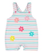 Macacão Bebê Menina Verão Salopete Suedine Estampado com Bordados Aplicados de Flores