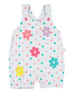Macacão Bebê Menina Verão Salopete Suedine Estampado com Bordados Aplicados de Flores