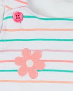 Macacão Bebê Menina Verão Salopete Suedine Estampado com Bordados Aplicados de Flores