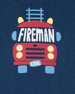 Macacão Bebê Menino Verão Suedine Manga Curta Silk Screen Bombeiro Fireman