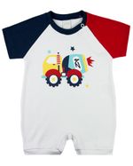 Macacão Bebê Menino Verão Suedine Manga Curta Silk Screen Caminhão de Concreto