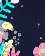 Macacão Bebê Menina Verão Sem Mangas Suedine Silk Screen Tucano e Flamingo