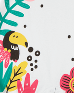 Macacão Bebê Menina Verão Sem Mangas Suedine Silk Screen Tucano e Flamingo