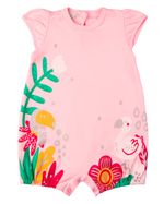 Macacão Bebê Menina Verão Sem Mangas Suedine Silk Screen Tucano e Flamingo