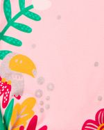 Macacão Bebê Menina Verão Sem Mangas Suedine Silk Screen Tucano e Flamingo