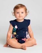 Macacão Bebê Menina Verão Sem Mangas Suedine Silk Screen Tucano e Flamingo