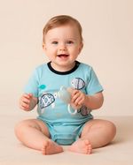 Macacão Bebê Menino Curto Suedine Algodão Silk Tartaruga