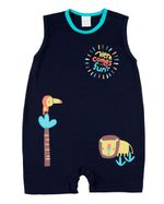 Macacão Bebê Menino Verão Sem Mangas Cotton Silk Screen Leão e Tucano