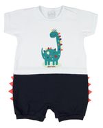 Macacão Bebê Menino Verão Manga Curta Silk Screen Dinossauro com Aplicação nas Pernas