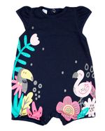 Macacão Bebê Menina Verão Sem Mangas Cotton Silk Screen Tucano e Flamingo