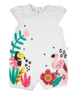 Macacão Bebê Menina Verão Sem Mangas Cotton Silk Screen Tucano e Flamingo