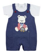 Salopete Bebê Malha Infinity Denim Ursinho