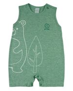 Macacão Bebê Menino Verão Sem Mangas Malha Sand Color Silk Screen Ursinho