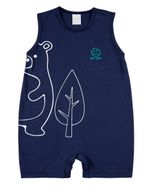 Macacão Bebê Menino Verão Sem Mangas Malha Sand Color Silk Screen Ursinho