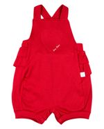 Macacão Bebê Menina Verão Salopete Malha Canelada e Cotton Estampado Bordado Coração