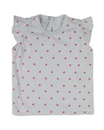 Macacão Bebê Menina Verão Salopete Malha Canelada e Cotton Estampado Bordado Coração
