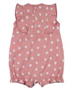 Macacão Bebê Menina Verão Sem Mangas Malha Sand Color Estampada Bolinhas Bordado Margarida