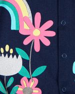 Macacão Bebê Menina Verão Sem Manga Malha Canelada Silk Screen Flores