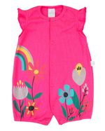 Macacão Bebê Menina Verão Sem Manga Malha Canelada Silk Screen Flores