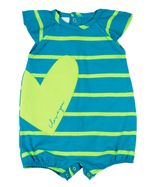 Macacão Bebê Menina Verão Manga Cavada Cotton Listrado Bordado Aplicado Coração