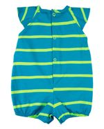 Macacão Bebê Menina Verão Manga Cavada Cotton Listrado Bordado Aplicado Coração