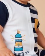 Macacão Bebê Menino Curto Suedine Algodão Listrado Farol