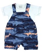 Salopete Bebê Moletinho Estampado Tubarões