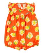 Macacão Bebê Menina Verão Manga Cavada Microfibra Estampada Floral
