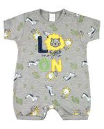 Macacão Bebê Menino Verão Suedine Estampado Manga Curta Bordado Leon