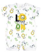 Macacão Bebê Menino Verão Suedine Estampado Manga Curta Bordado Leon