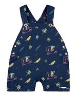 Macacão Bebê Curto Menino Salopete Suedine Estampado Com Camiseta Jacaré e Onça