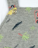 Macacão Bebê Curto Menino Salopete Suedine Estampado Com Camiseta Jacaré e Onça