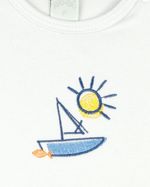 Macacão Bebê Menino Verão Suedine Estampado Manga Curta Barquinhos