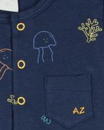 Macacão Bebê Menino Verão Suedine Estampado Manga Curta Águas Vivas