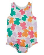 Macacão Body Bebê Menina Verão Suedine Estampado Regata Ursinhos