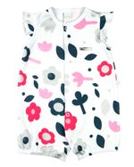 Macacão Bebê Menina Verão Suedine Estampado Floral Manga Cavada com Babados