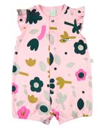Macacão Bebê Menina Verão Suedine Estampado Floral Manga Cavada com Babados