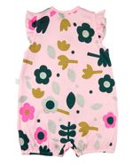 Macacão Bebê Menina Verão Suedine Estampado Floral Manga Cavada com Babados