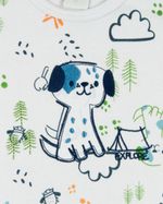 Macacão Bebê Menino Verão Suedine Estampado Manga Cavada Bordado Cachorrinho